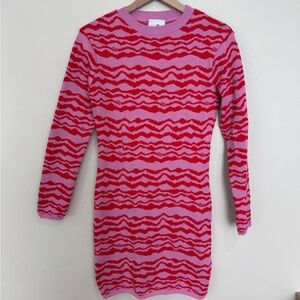 Collusion Pink and Red Wavy Knit Sweater Dress Size 10 Long Sleeve Bodycon Mini